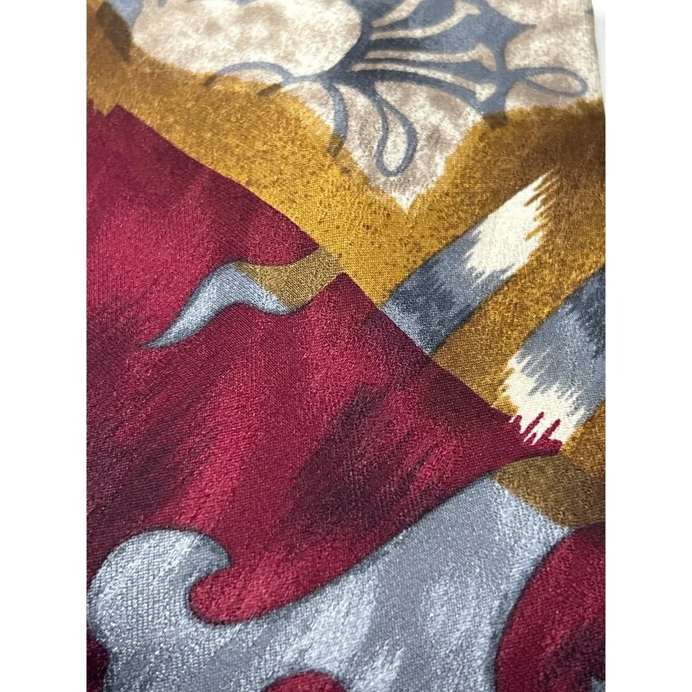 Pompeii Italy Mens Silk Tie Burgundy Gold Grey Abstract Floral Hand Made Italy